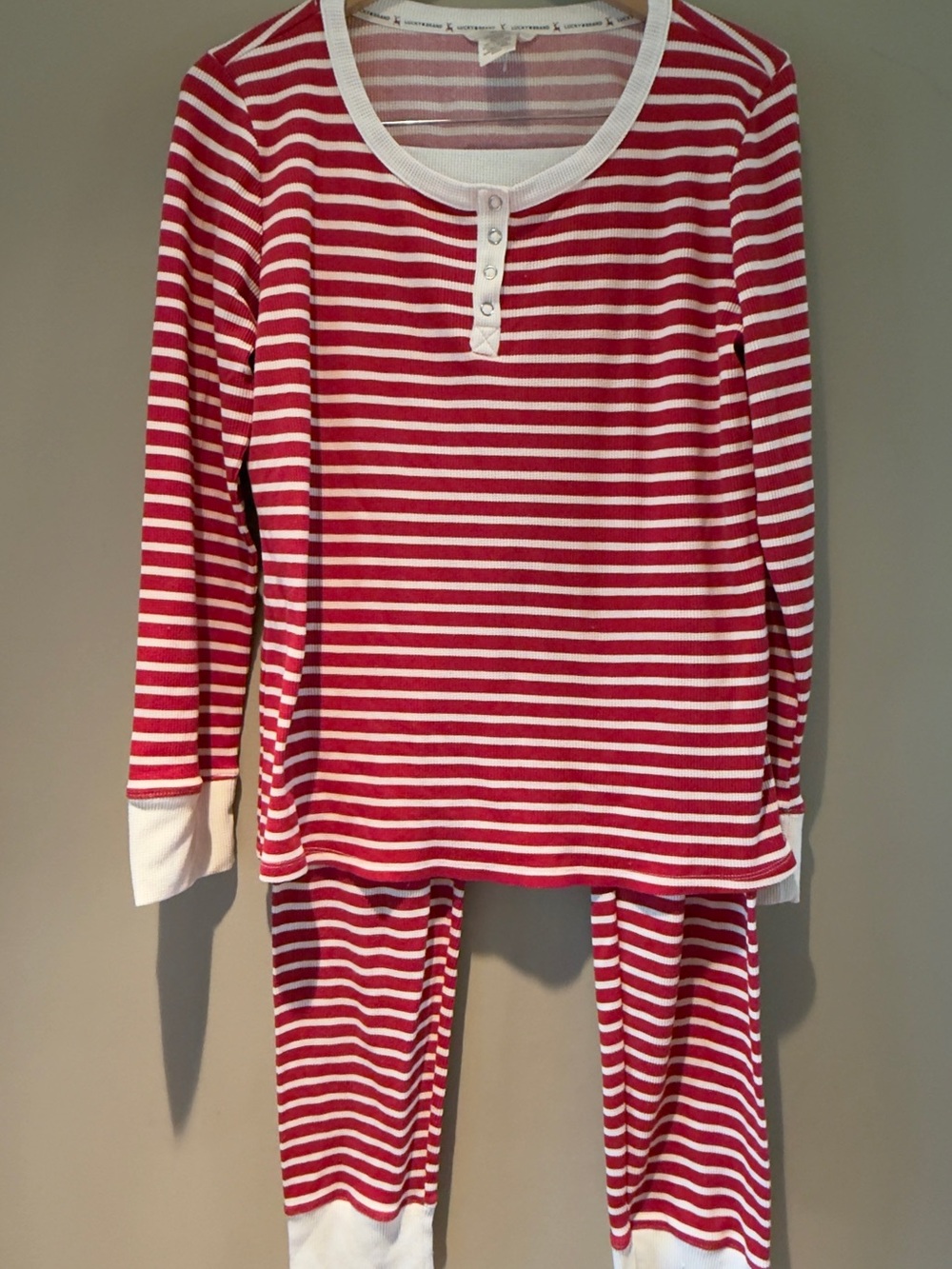 Lucky Brand Red & White Striped Women's Pajama Set L